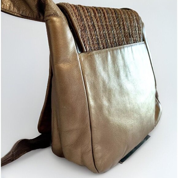 SHARIF Metallic Brown Orange Woven Shoulder Bag Flap Square Tote Bag 80’s VTG - Picture 5 of 15